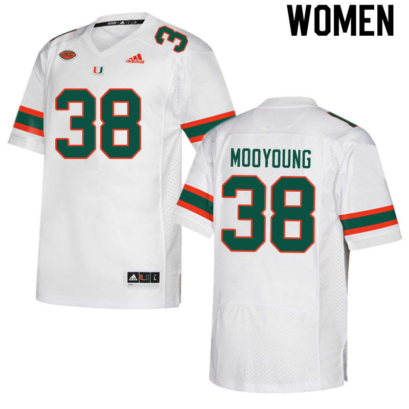 Women #38 Myles Mooyoung Miami Hurricanes College Football Jerseys Sale-White - Click Image to Close